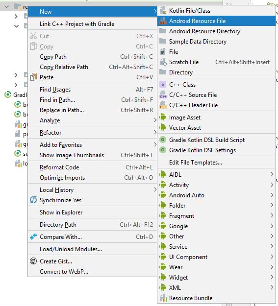 Resource file drop down menu