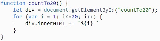 Using for loop to count to 20