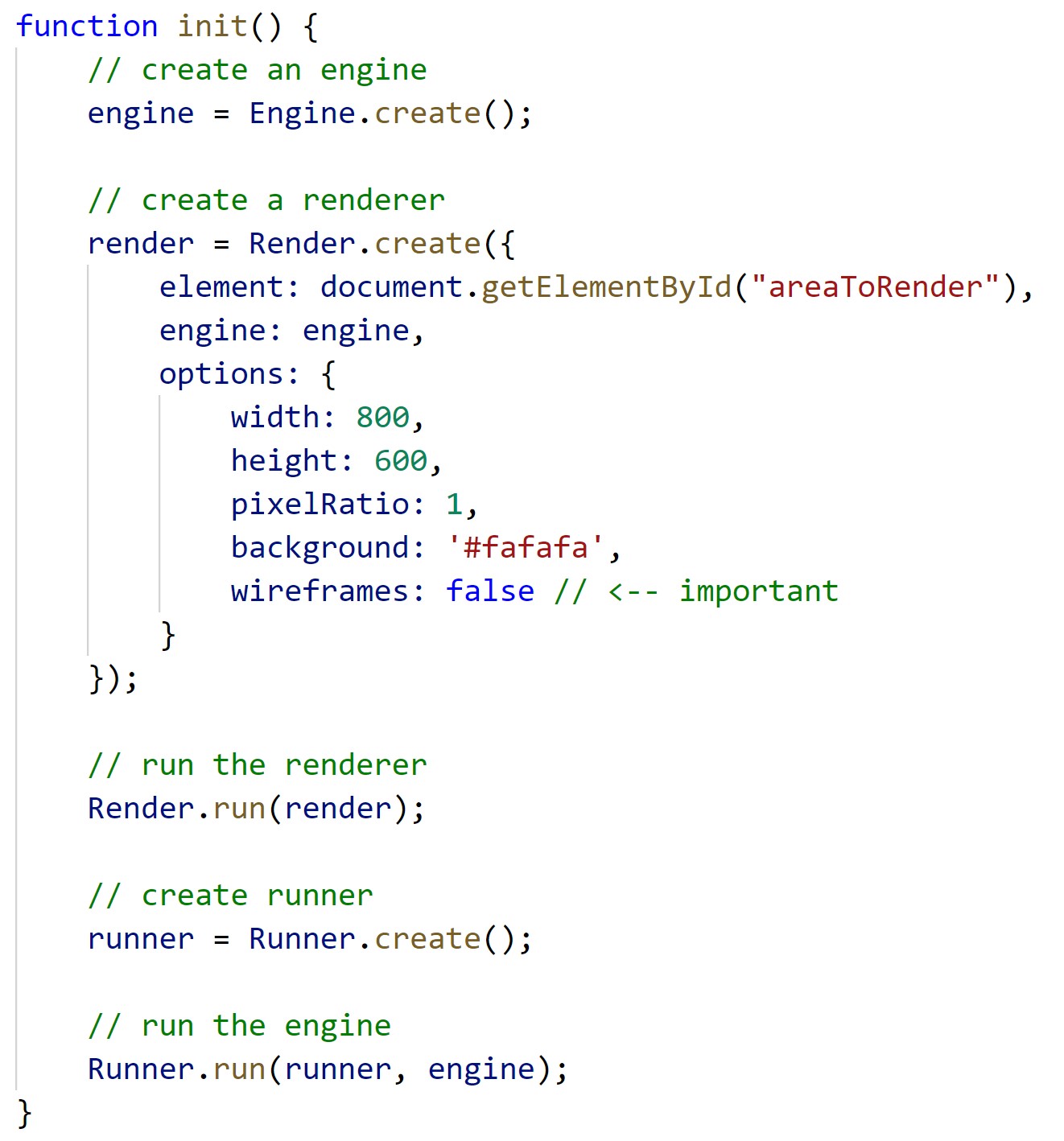 Init function - code base - matter.js