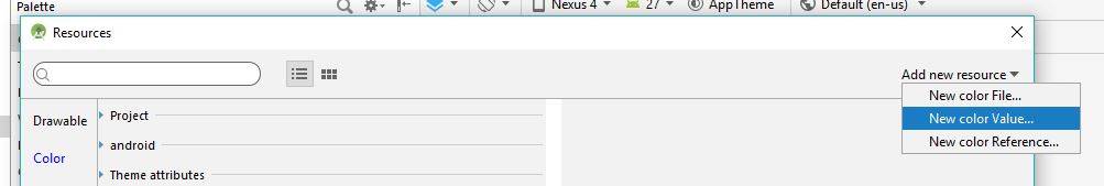 Android studio new color value