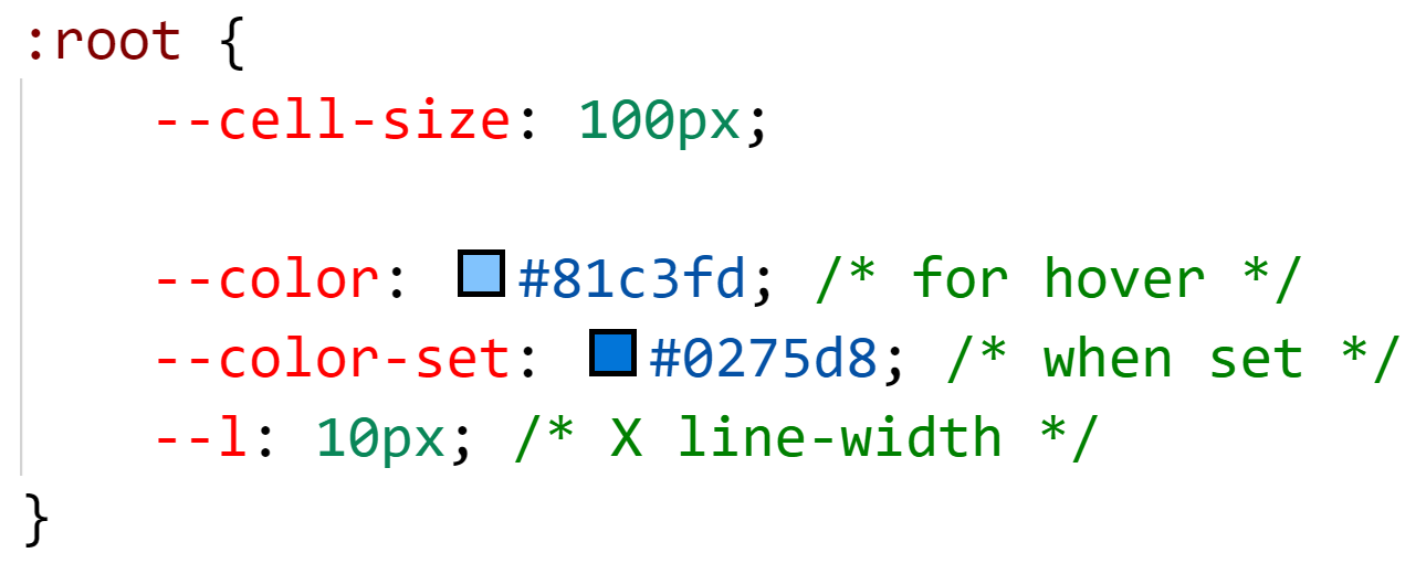 CSS Variables for Tic-Tac-Toe game